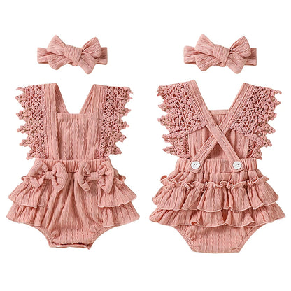 Baby Girl Cotton Linen Bow-knot Sleeveless Romper