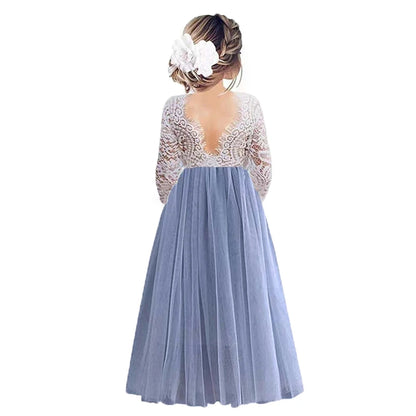 Kids Girls Flower Lace Design Princess Party Dresses for Summer childrensterritory