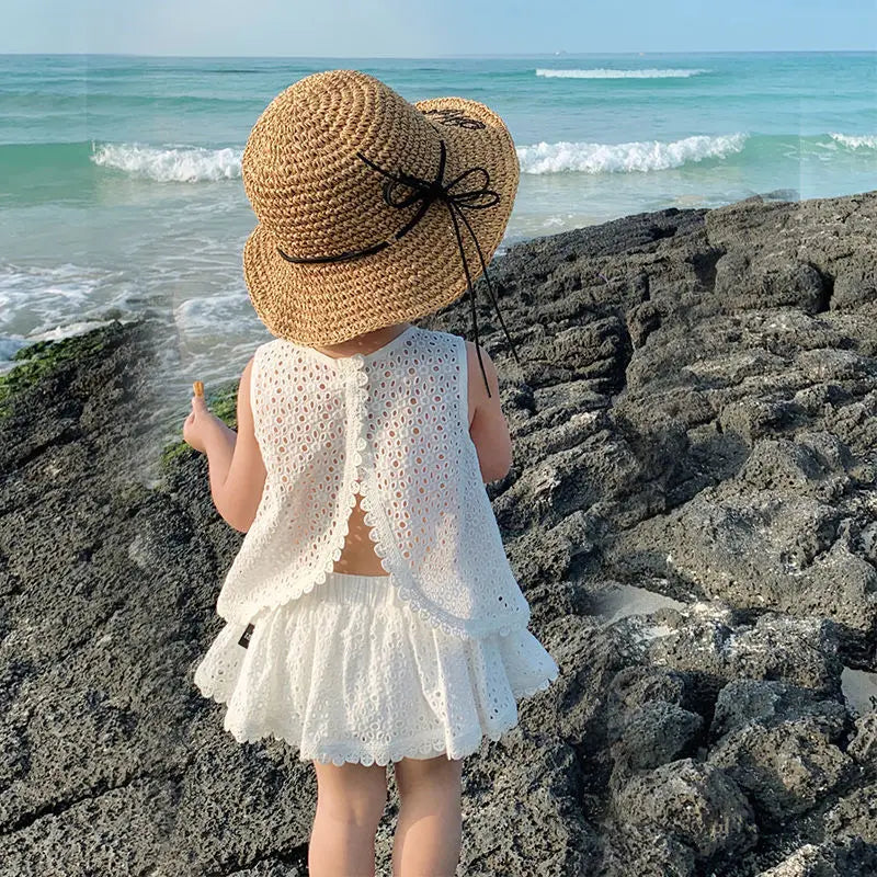 Little Girls Hollow Lace Design Summer Clothing Sets childrensterritory