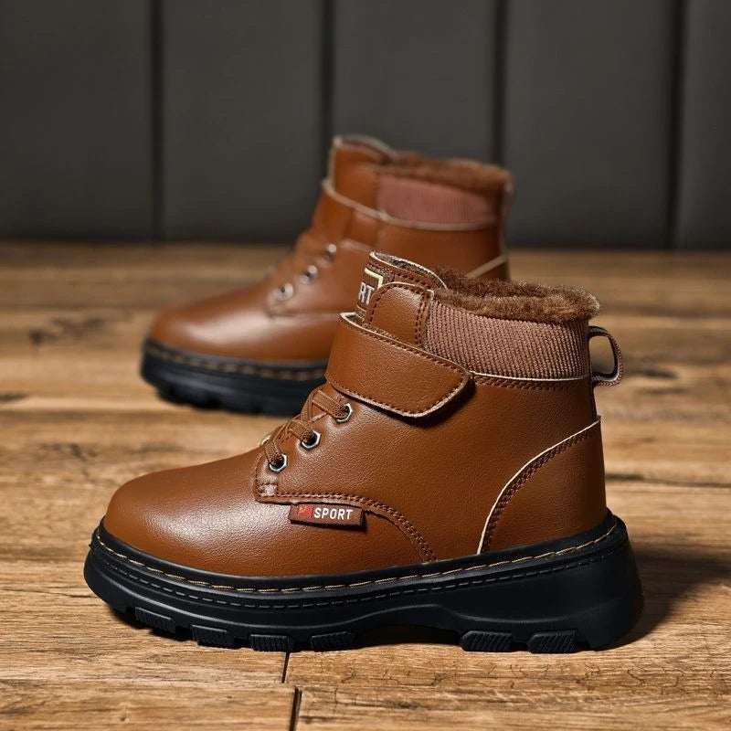 Kids Unisex High Top Fur And Laces Design Leather Shoes