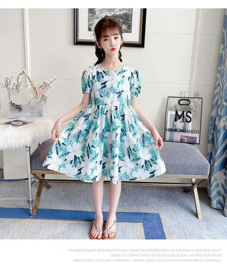 Young Girls' Floral Pattern Summer Party Dresses