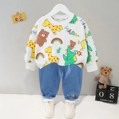 Cartoon Design Baby Boy Color Blocking 2PC Casual Clothes Set