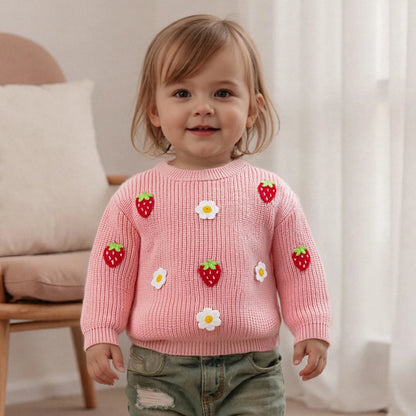Baby Girl Flower Embroidery Knit Pullover Tops