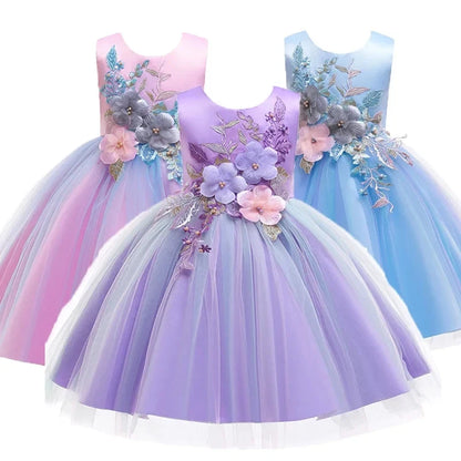 Girls Floral Design Tutu Elegant Party Dresses