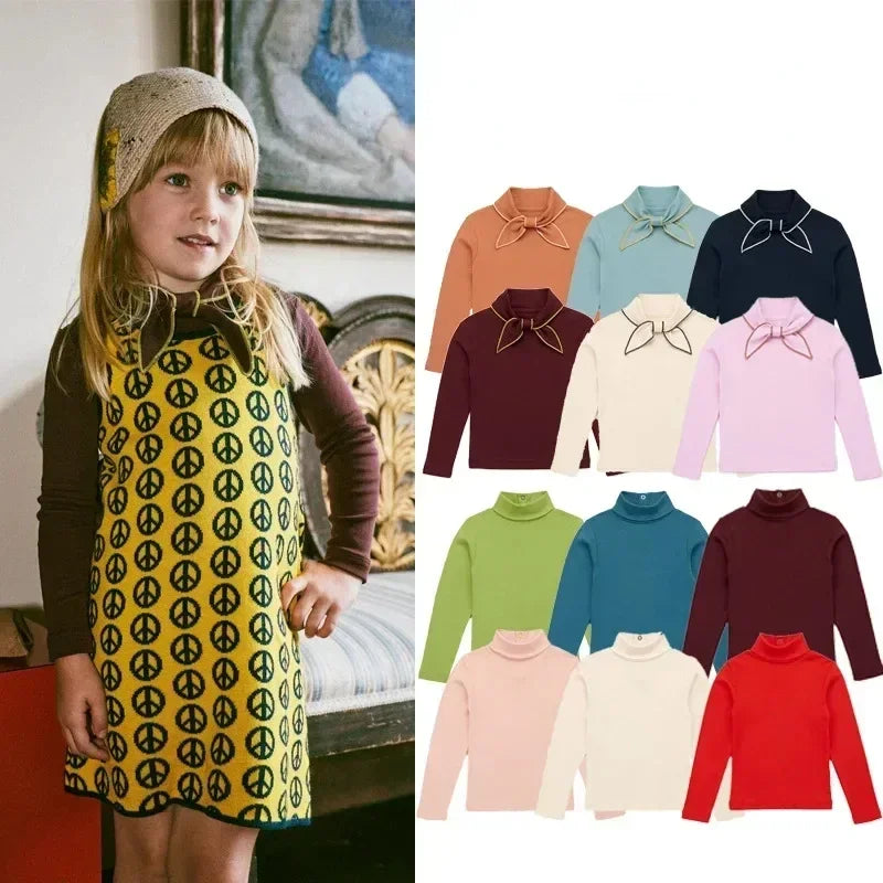 Retro Style Girls' Sweet Mid-Neck Tops for Autumn childrensterritory