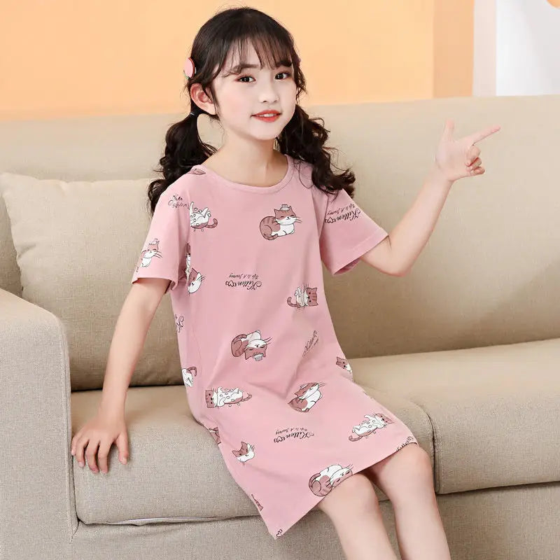 Kids Girls Unicorn Cartoon Design Soft Cotton Long Night Dresses