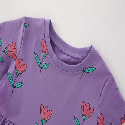 Cartoon Embroidery Kids Girls Soft Cotton Korean Style Dress