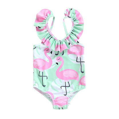 Flamingo Print Backless Kid Girl Beachwear Jumpsuit childrensterritory