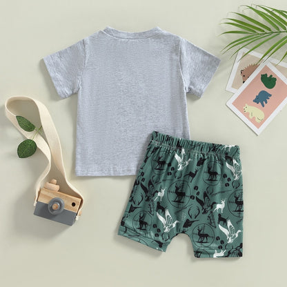 Baby Boy Cartoon Letter Print Tops and Shorts Set for Summer childrensterritory