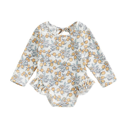 Floral Print Long Sleeve Kid Girl Beachwear Swimsuit childrensterritory