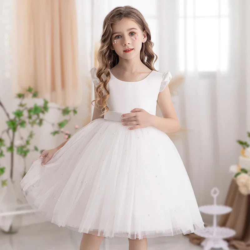Kids Girls Big Bow Design Tulle Princess Dresses for Summer