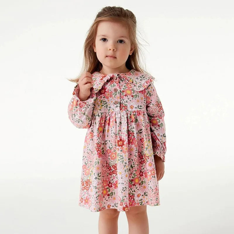 Kids Girls Soft Cotton Long Sleeve Printed Floral Birthday Dresses childrensterritory