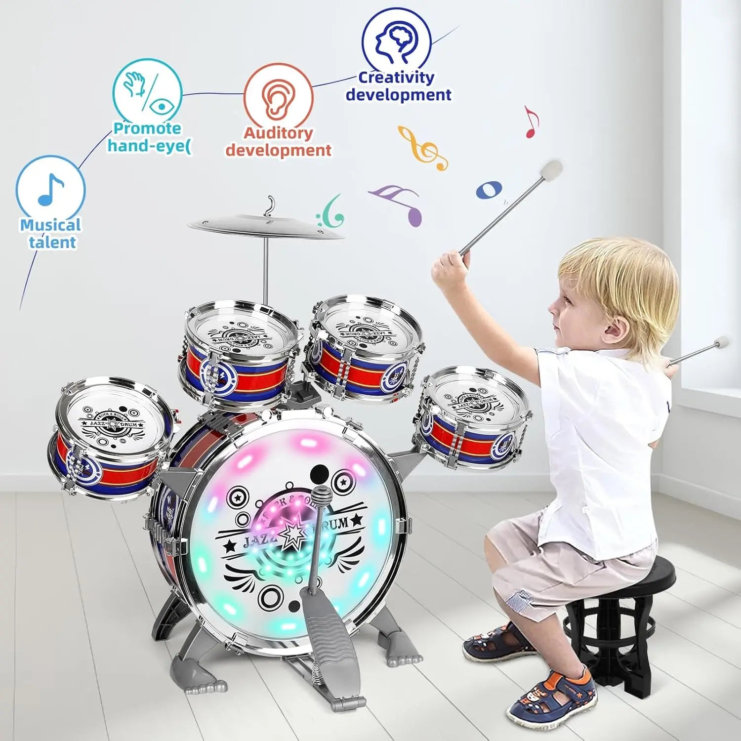 Kids Musical Instruments Toy- Mini Jazz Drum Set with Stool childrensterritory