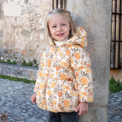 Girls Floral And Swan Printed Zipper Hooded Warm Jackets childrensterritory
