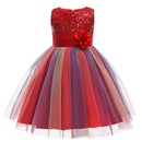 Girls Sleeveless Sequins Flower Rainbow Design Summer Dresses childrensterritory