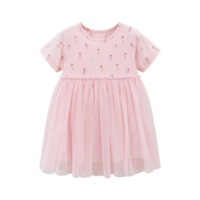 Round Neck Cartoon Design Summer Girls Dresses