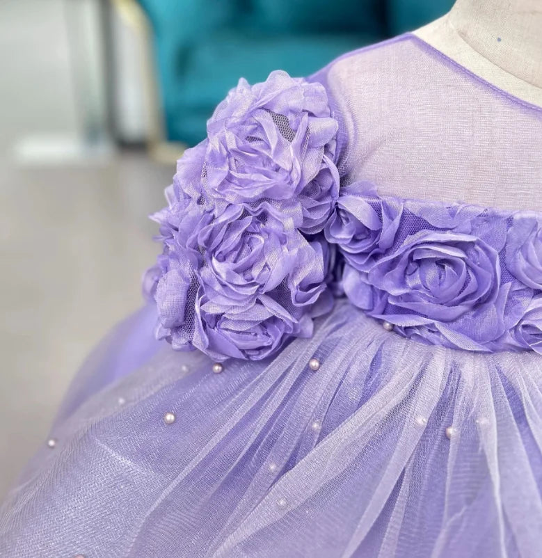 Girls Rose Design Fluffy Birthday Party Dresses