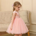 Kids Girls Solid Color Pearl Bow Design Fluffy Princess Dresses childrensterritory