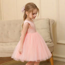 Kids Girls Solid Color Pearl Bow Design Fluffy Princess Dresses childrensterritory