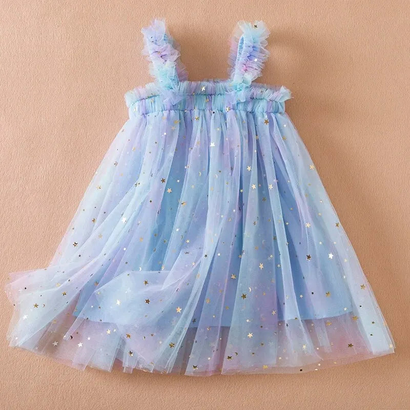 Baby Girls Sleeveless Rainbow Color Tulle Birthday Party Dresses childrensterritory