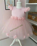 3D Floral Design Vintage Puffy Baby Girls Birthday Pageant Dress