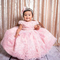 Lace-Appliqued, Fluffy Pink Kids Girl's Birthday Party Dresses childrensterritory