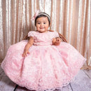 Lace-Appliqued, Fluffy Pink Kids Girl's Birthday Party Dresses childrensterritory