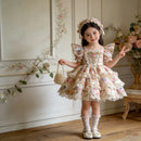 Kids Girls Floral Print Lace Patchwork Summer Princess Dress
