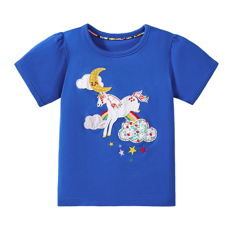 Little Girls Various Cartoon Print Summer Cotton Tops childrensterritory