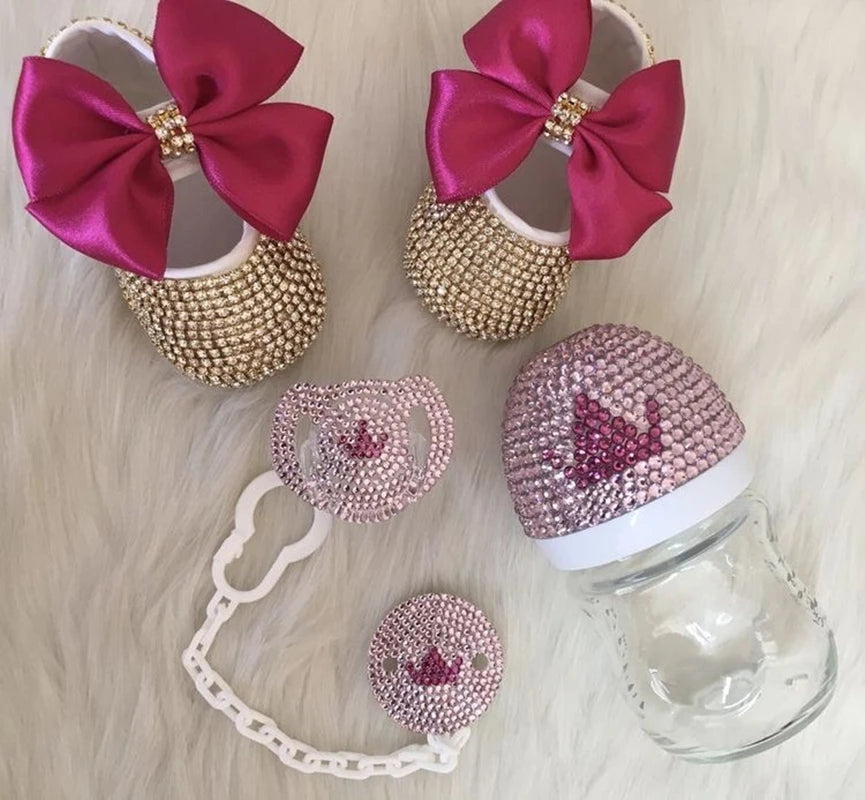 Luxury Keepsake Diamond Baby Bottles and Shoes Headband Set childrensterritory