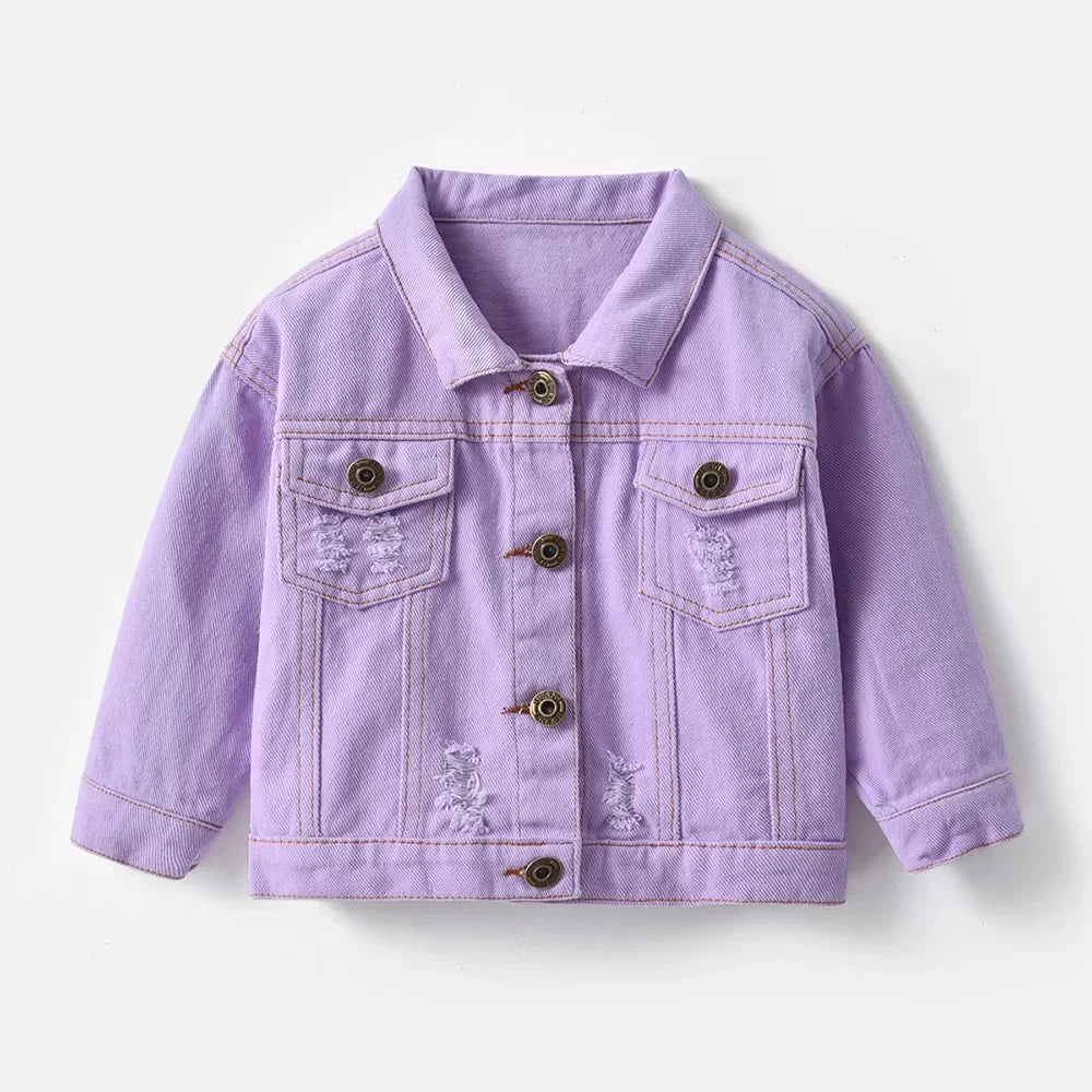 Candy Color Unhooded Denim Jacket for Little Boys Girls childrensterritory