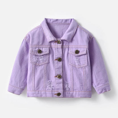 Candy Color Unhooded Denim Jacket for Little Boys Girls childrensterritory