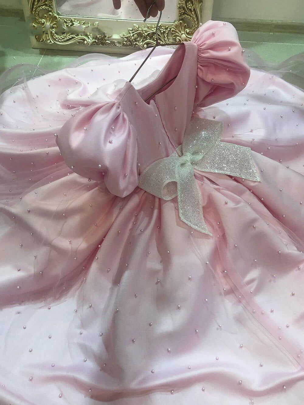 Girls Birthday Party Princess Gown with Pearls Decoration childrensterritory