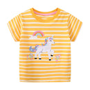 Rainbow Cartoon Unicorn Print Girls Summer T-Shirts childrensterritory