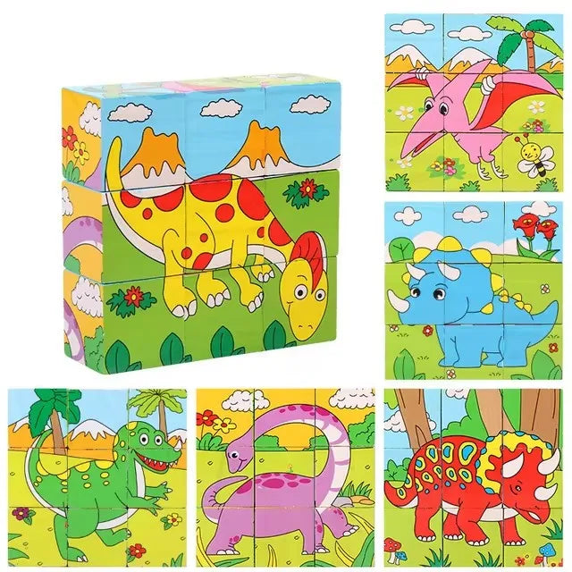 Kids Six Side Cube Jigsaw Wooden Blocks Toys