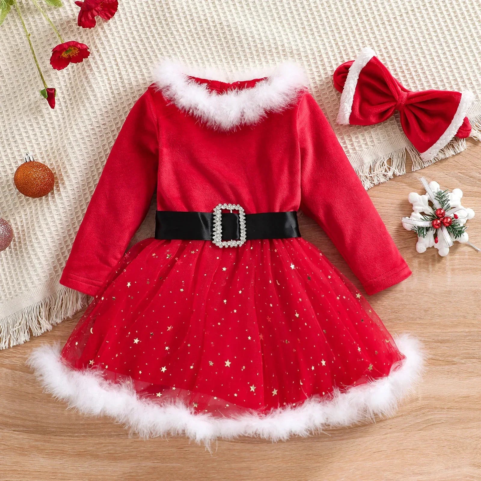 Girls' Round Neck Long Sleeves Christmas Dresses childrensterritory