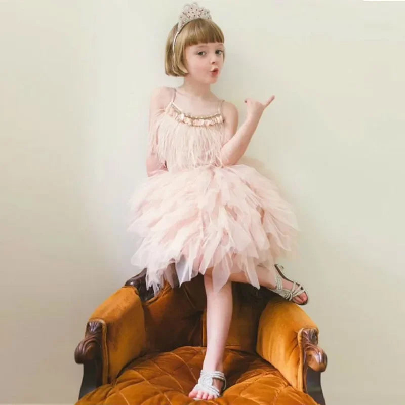 Sleeveless Lace Design Princess Dresses For Girls