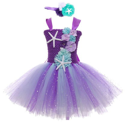 Kids Girls Mermaid and Starfish Design Tutu Party Dresses
