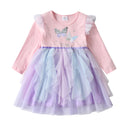 Cartoon Print Long Sleeve Girls Sequined Princess Dresses childrensterritory