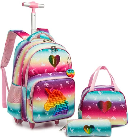 Kids 3pcs Rolling School Backpack Set with Lunch Bag and Pencil Case childrensterritory