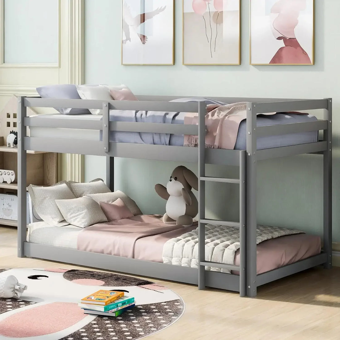 Ladder-equipped Twin Over Twin Bunk Bed for Kids Room
