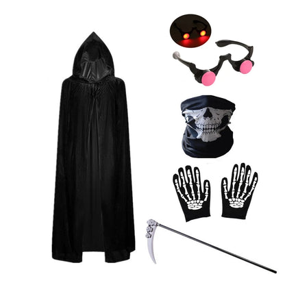 Halloween Death Black Cloak and Skeleton Costume Prop Set