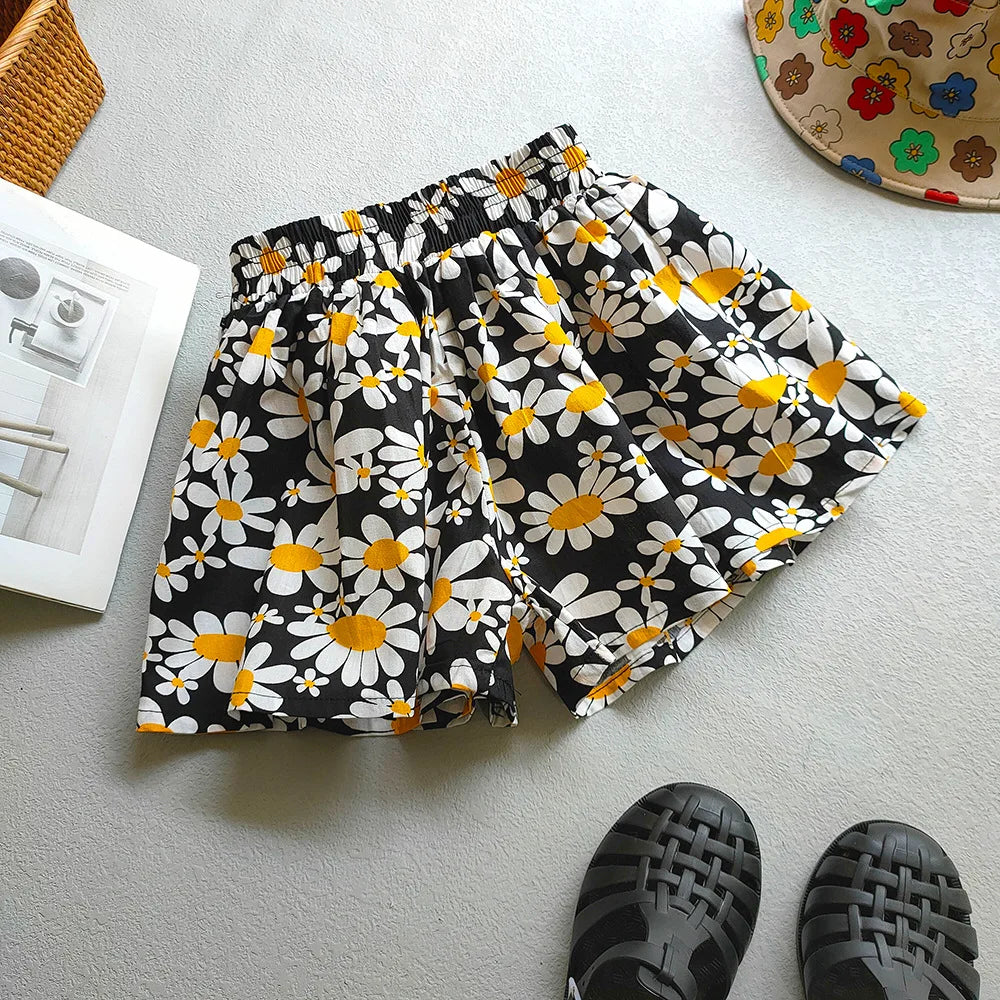 Kids Girls Floral Wide-Leg Beach Shorts for Summer childrensterritory