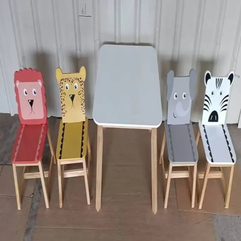 Kids Wood Table Chairs Set, White &amp; Primary