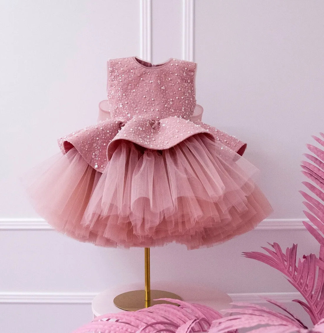 Girls Sleeveless Bow Flower Design Birthday Party Dresses childrensterritory