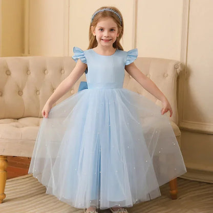 Long Flying Sleeve Mesh Princess Dresses for Kids Girls