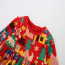 Kids Girls Cartoon Print Long Sleeve Winter Party Dresses childrensterritory