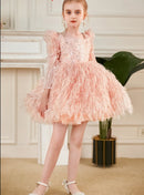 Fluffy Shiny Feather Princess Birthday Party Dresses for Girls childrensterritory