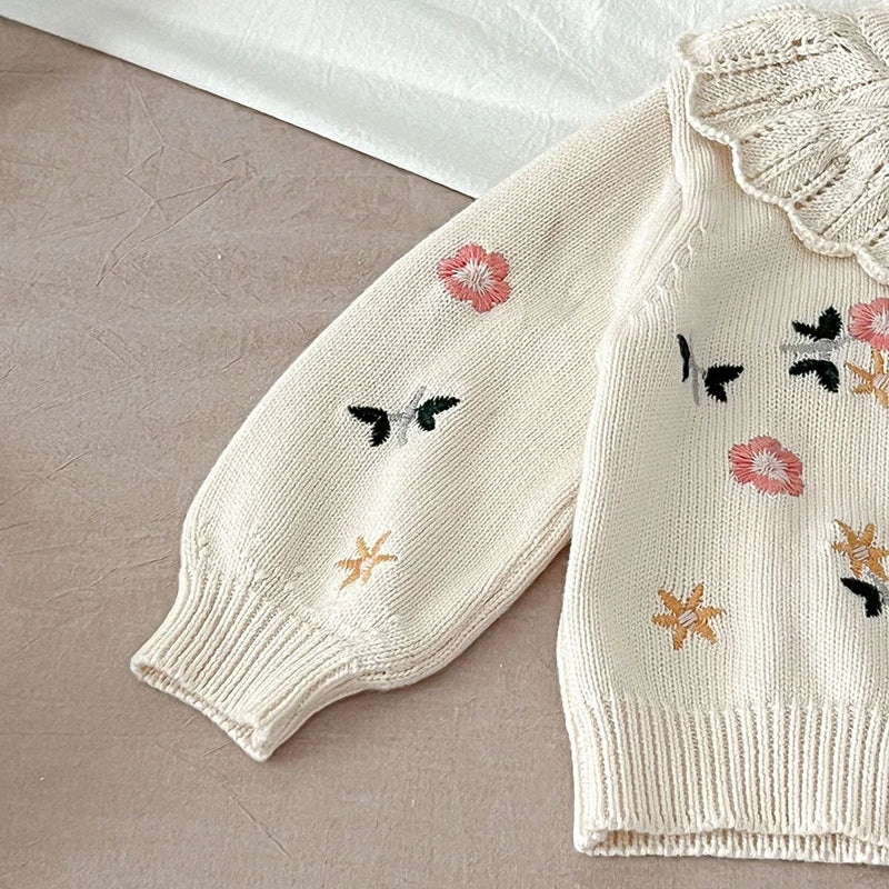 Baby Girls Muslin Flower Knit Embroidery Overcoat
