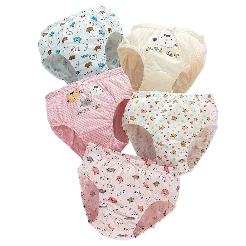 Cartoon Print 5Pcs/Set Girls Breathable Cotton Briefs